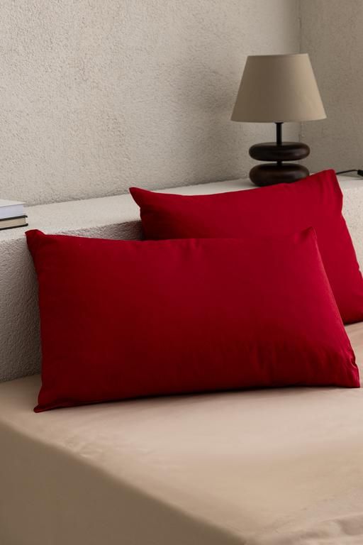 Manon 100% Cotton Ranforce Plain 2-Piece Pillowcase Set - Red 8684427058176