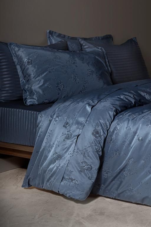 Audrey Double Jacquard Satin Duvet Cover Set - Navy Blue 8682116901499