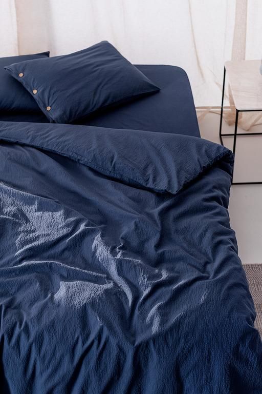 Linda King Size Washable Seersucker Duvet Cover - Navy Blue 8682116901673