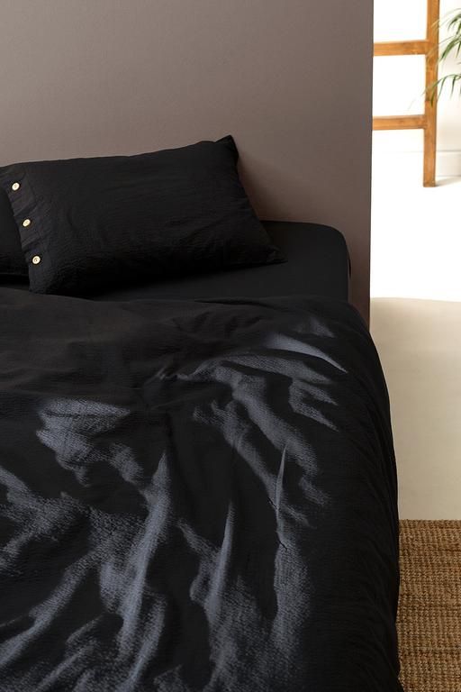 Linda King Size Washable Seersucker Duvet Cover - Black 8682116901666