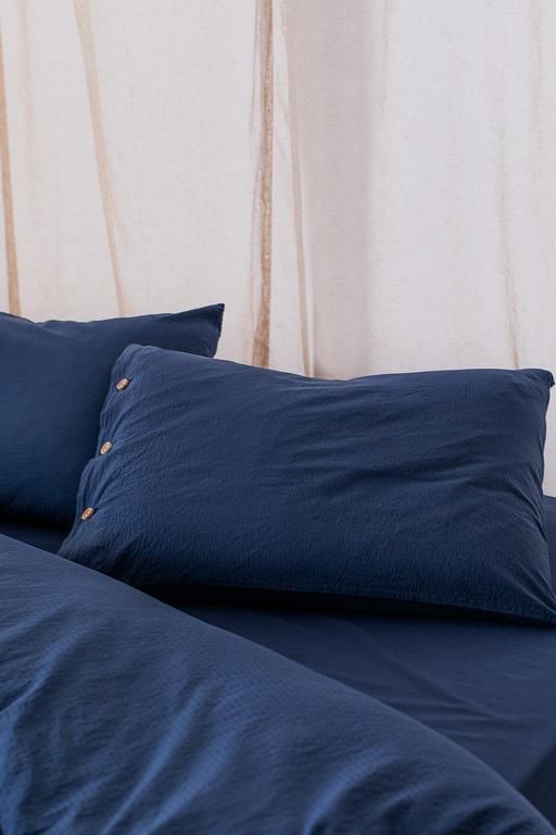 Linda King Size Washable Seersucker Duvet Cover - Navy Blue 8682116901673