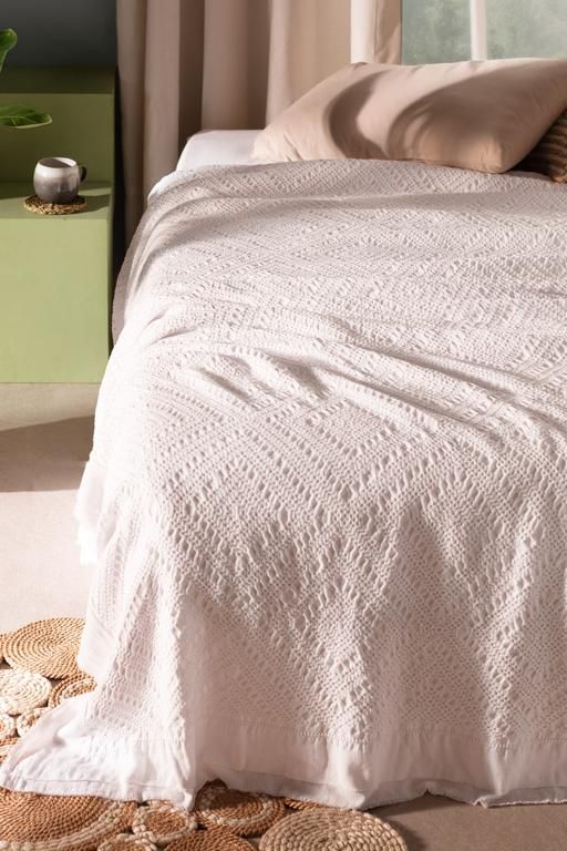 Eleta Double 100% Cotton Bedspread - White 8684427059418